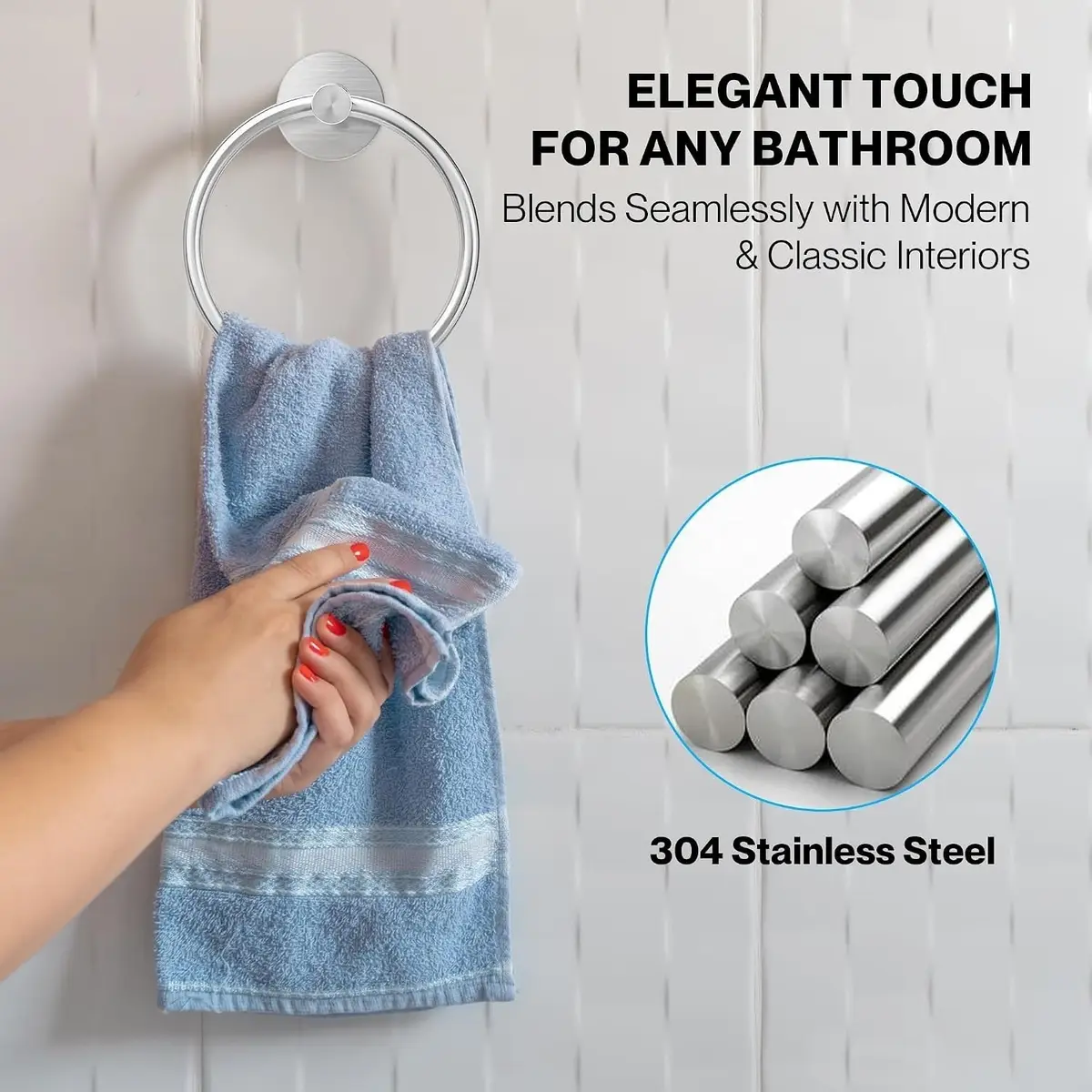 1x Chrome Hand Towel Ring Holder Rack, Self-Adhesive, Stainless Steel, Bathroom - image 4 | Free standard UK delivery included | Discount Quality Products