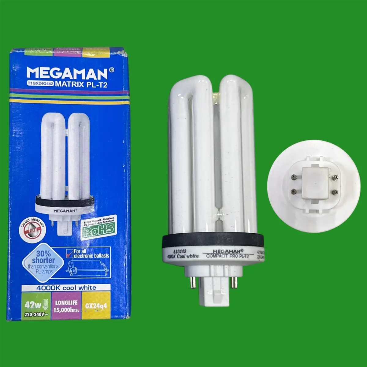 42W Megaman GX24Q-4 4 pin CFL Low Energy PL Light Bulb 4000K Cool White Lamp 840