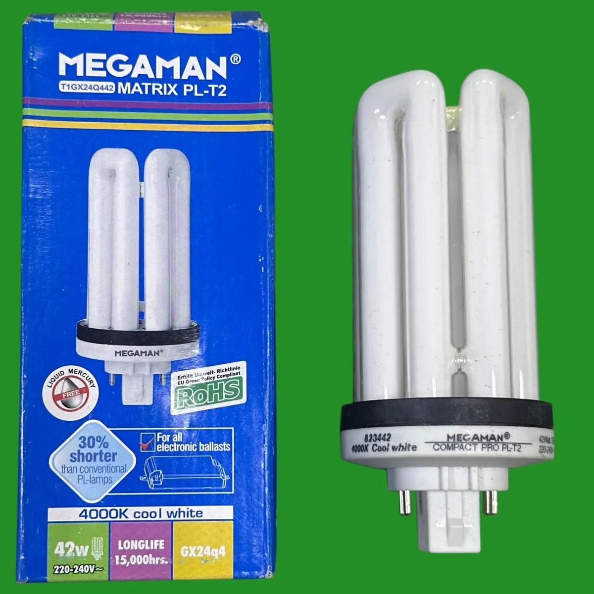 42W Megaman GX24Q-4 4 pin CFL Low Energy PL Light Bulb 4000K Cool White Lamp 840 - image 2 | Free standard UK delivery included | Discount Quality Products