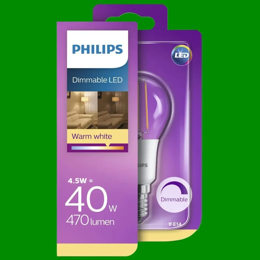 2x 4.5W (=40W) Philips Dimmable LED Filament Round Golf Light Bulb SES E14 Screw - image 2 | Free standard UK delivery included | Discount Quality Products