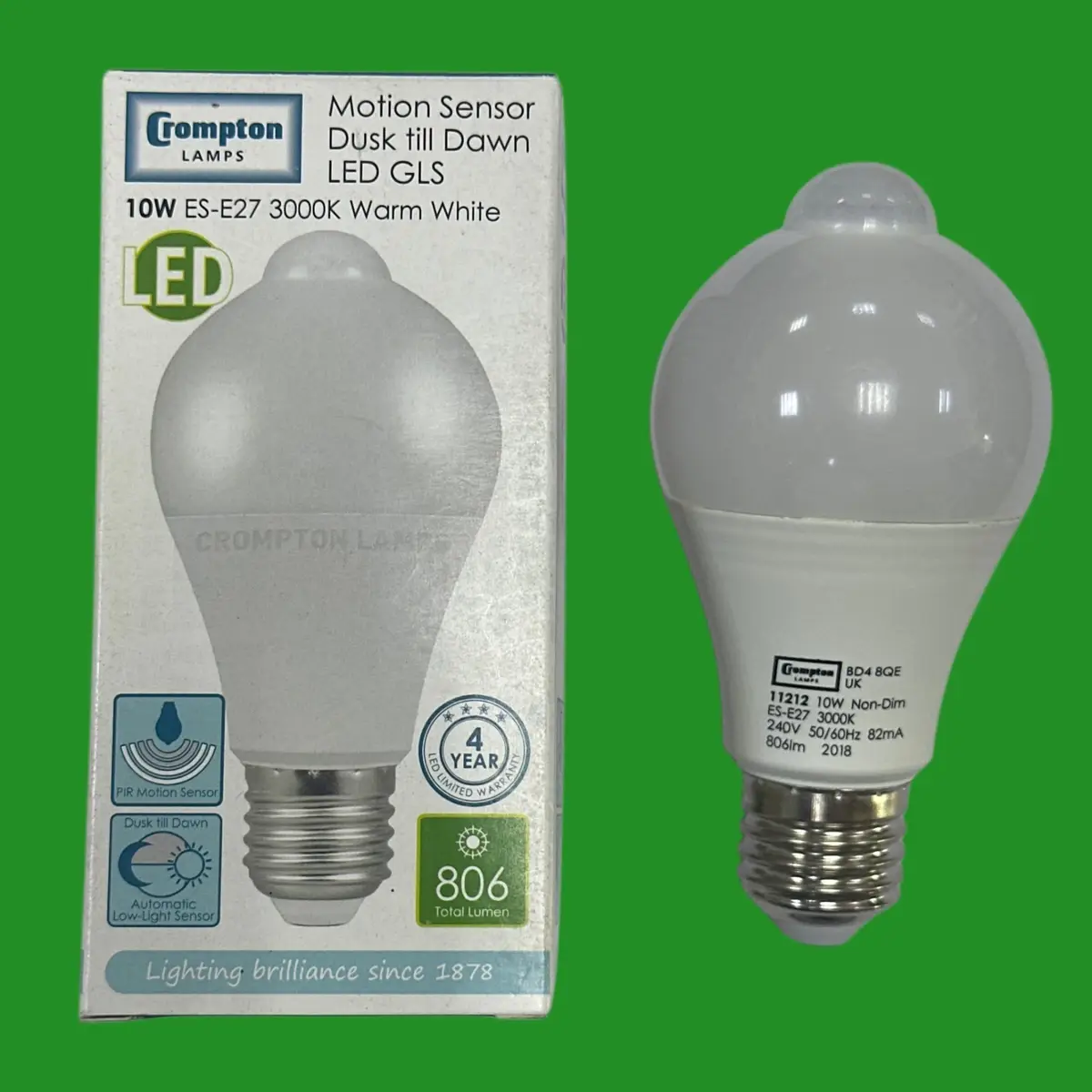 10W Crompton LED Dusk Till Dawn PIR Motion Sensor Security Light Bulb ES E27