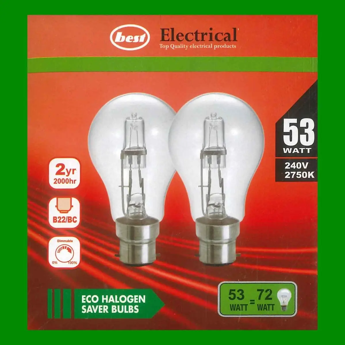 6x 53W (=72W) Clear Eco Halogen GLS BC B22 Bayonet Warm White 2750K Light Bulb - image 3 | Free standard UK delivery included | Discount Quality Products