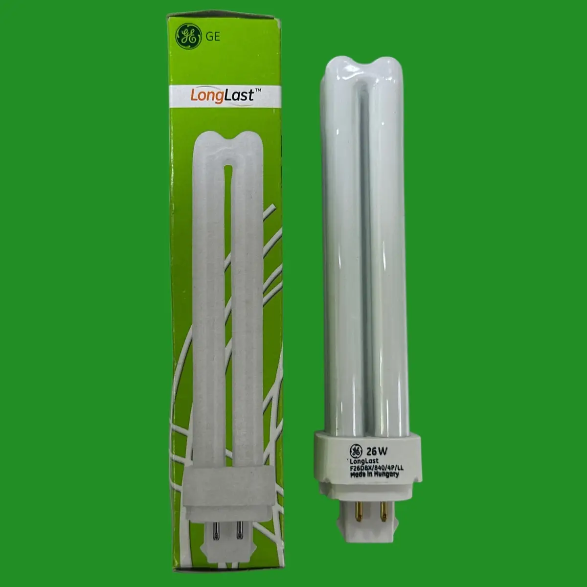 2x 26W GE Dimmable G24q-3, 4 pin, 4000K 840 Low Energy CFL Light Bulb PL Lamp