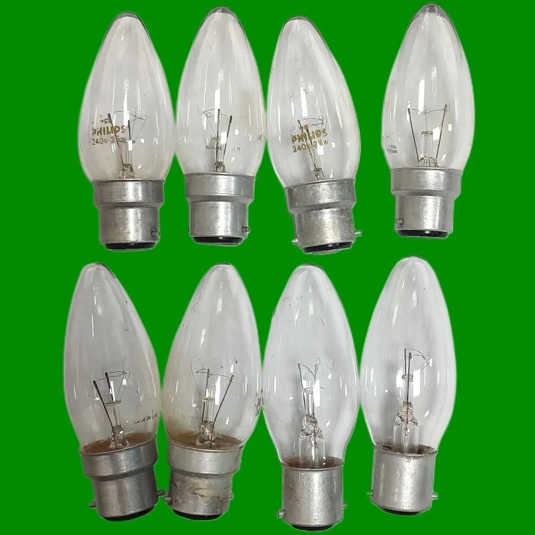 8x Job Lot 25W Dimmable Incandescent Clear Candle Light Bulbs B22 BC Lamps Used