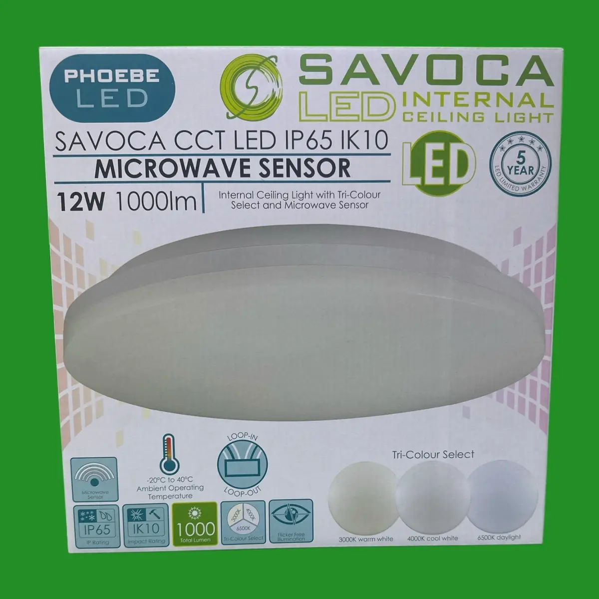12W IP65 CCT LED 300mm Microwave Sensor Ceiling Bulkhead Motion Sensor Light
