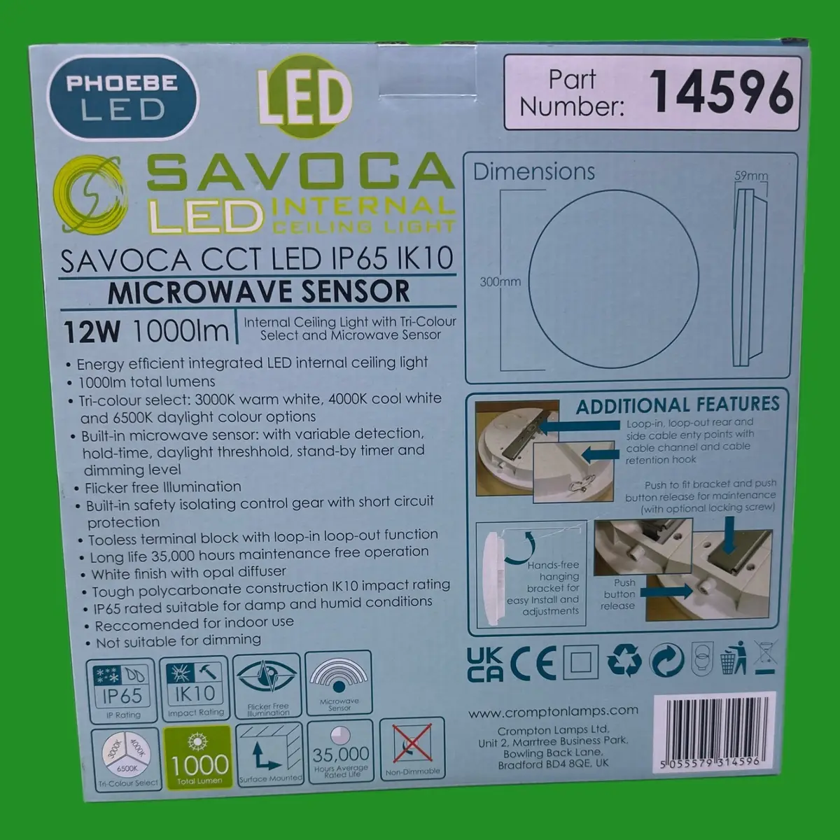 12W IP65 CCT LED 300mm Microwave Sensor Ceiling Bulkhead Motion Sensor Light - image 2 | Free standard UK delivery included | Discount Quality Products