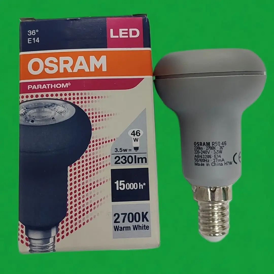 2x 3.5W (=46W) OSRAM LED R50 Reflector Spotlight Light Bulb 2700K SES E14 Lamp