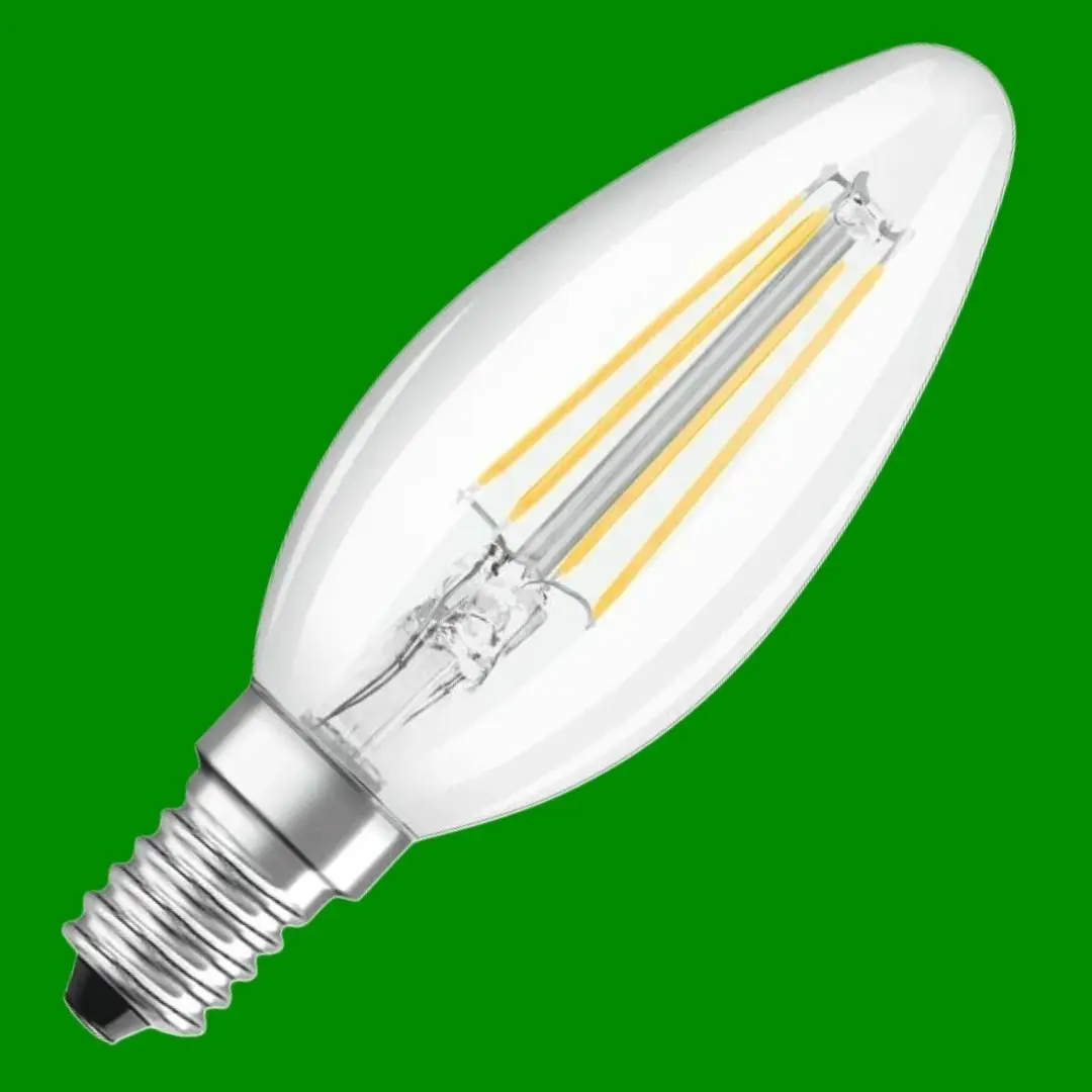 2x 4W (=40W) Osram Clear LED Filament Candle Light Bulb SES E14 Warm White 470lm - image 2 | Free standard UK delivery included | Discount Quality Products
