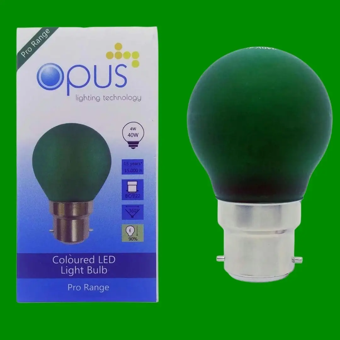 2x 4W Green Coloured LED Party Golf Ball G45 Round Light Bulb BC B22 Bayonet Cap