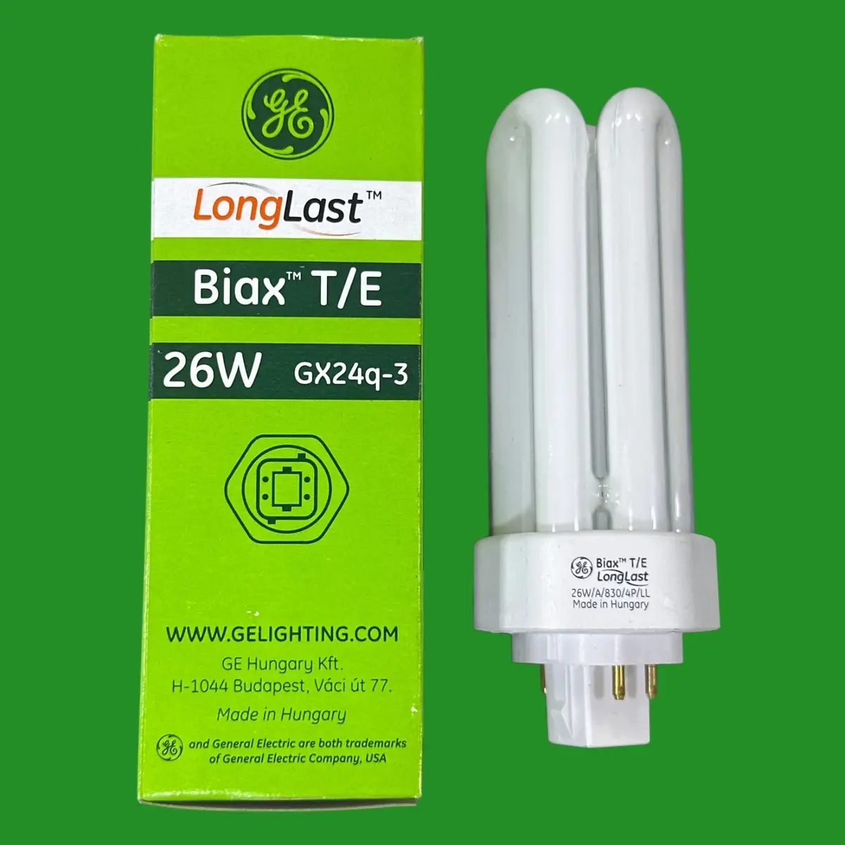 1x 26W GE GX24Q-3 4 pin CFL PLL Light Bulb Low Energy 3000K BIAX T/E Lamp 830 - image 2 | Free standard UK delivery included | Discount Quality Products