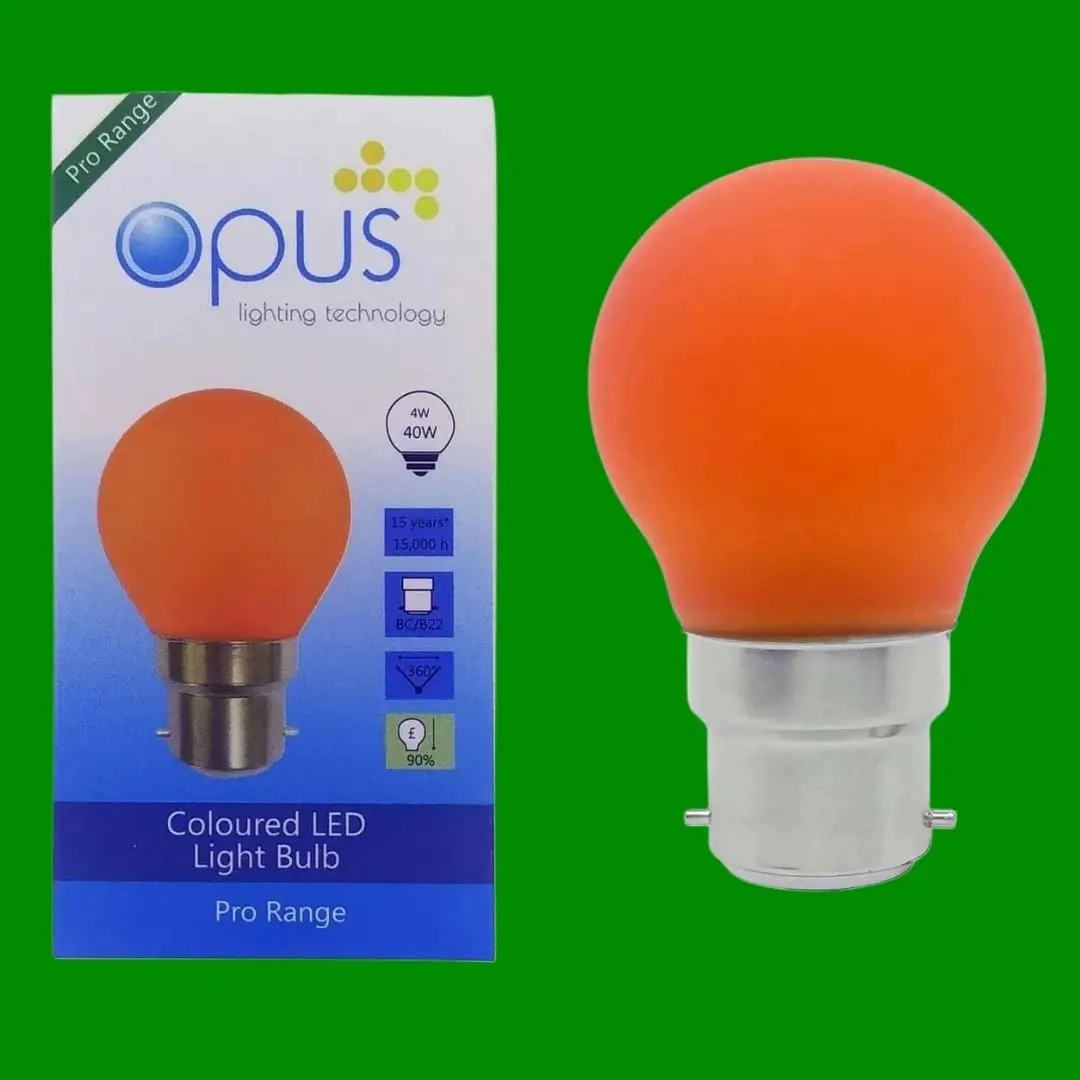 4x 4W Orange Coloured LED Party Golf Ball G45 Round Light Bulb B22 Bayonet Cap