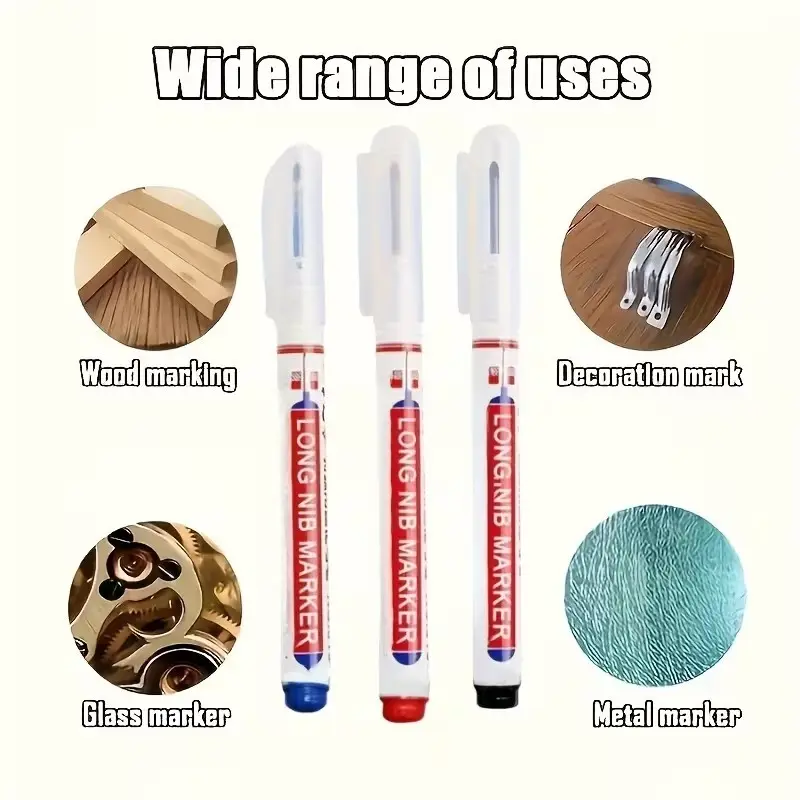 3Pcs Long Tip Marker Pens Deep Hole Scriber Quick Dry Ink Wood Tile Metal Tool