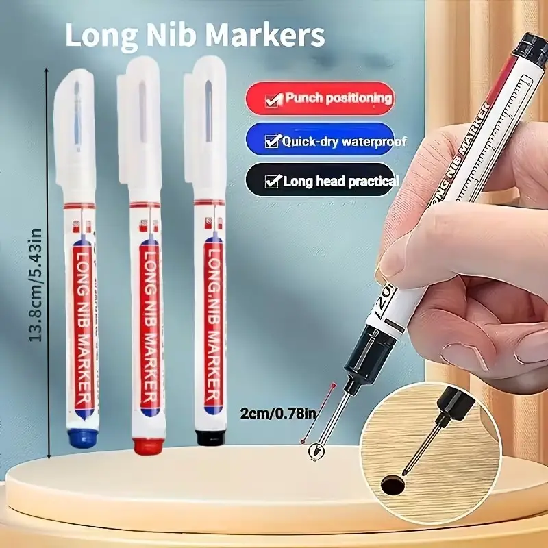 3Pcs Long Tip Marker Pens Deep Hole Scriber Quick Dry Ink Wood Tile Metal Tool - image 2 | Free standard UK delivery included | Discount Quality Products