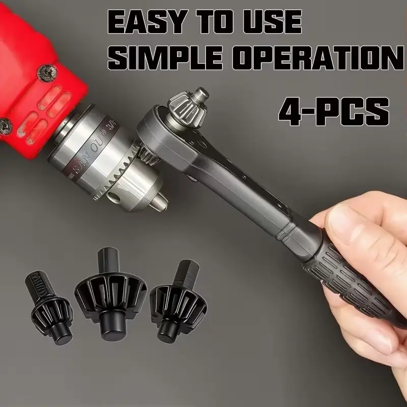 4Pcs Ratchet Drill Chuck Key Wrench Set 3-in-1 1/4" Hex Bit Holder DIY Tool - image 2 | Free standard UK delivery included | Discount Quality Products
