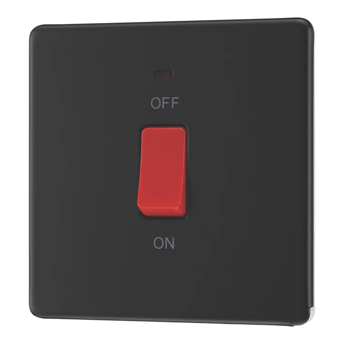1-Gang Matt Black 45A Double Pole Cooker Oven Switch, LED, 250V, Flat Profile