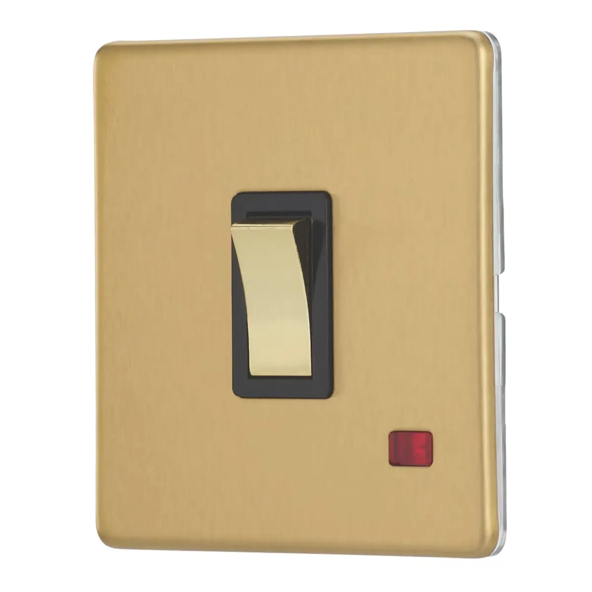 1-Gang Brushed Brass 20A Double Pole Switch, LED Indicator, Black Insert, 250V