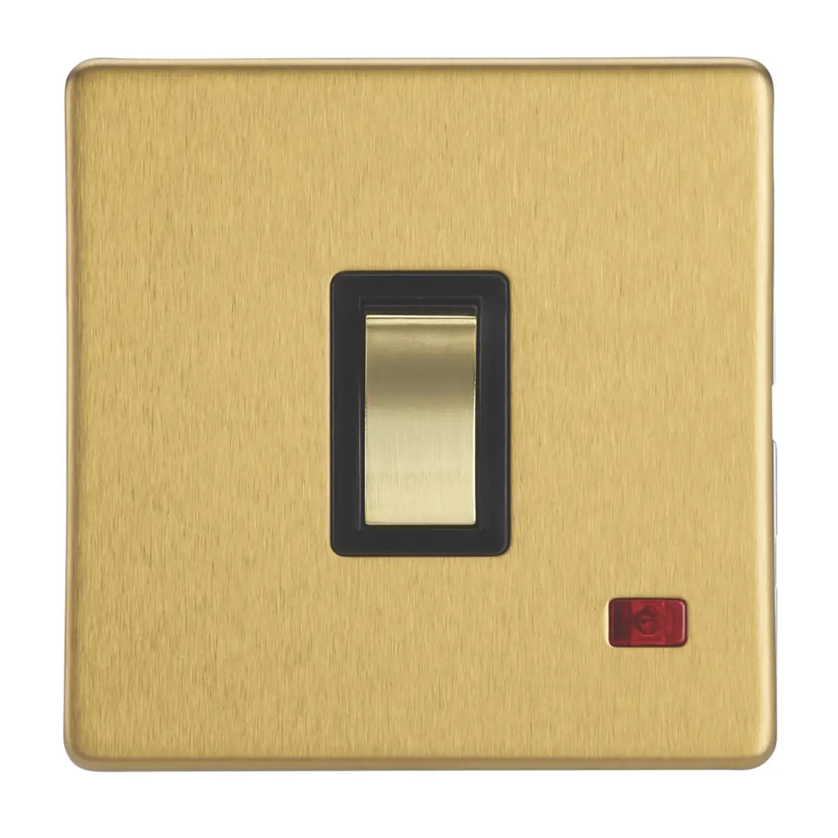1-Gang Brushed Brass 20A Double Pole Switch, LED Indicator, Black Insert, 250V - image 2 | Free standard UK delivery included | Discount Quality Products