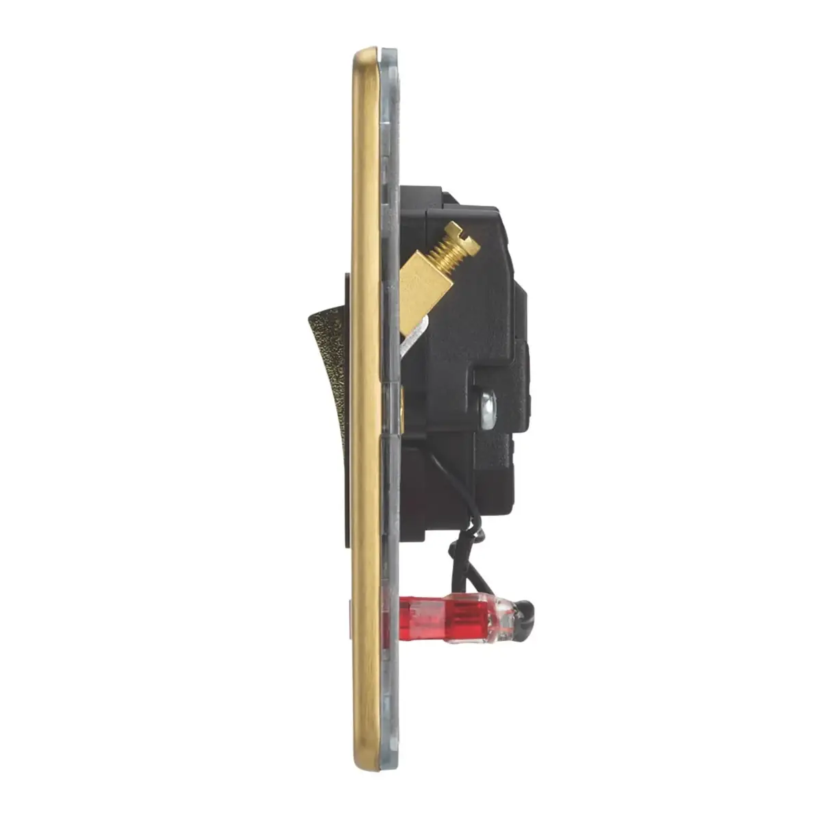 1-Gang Brushed Brass 20A Double Pole Switch, LED Indicator, Black Insert, 250V - image 3 | Free standard UK delivery included | Discount Quality Products