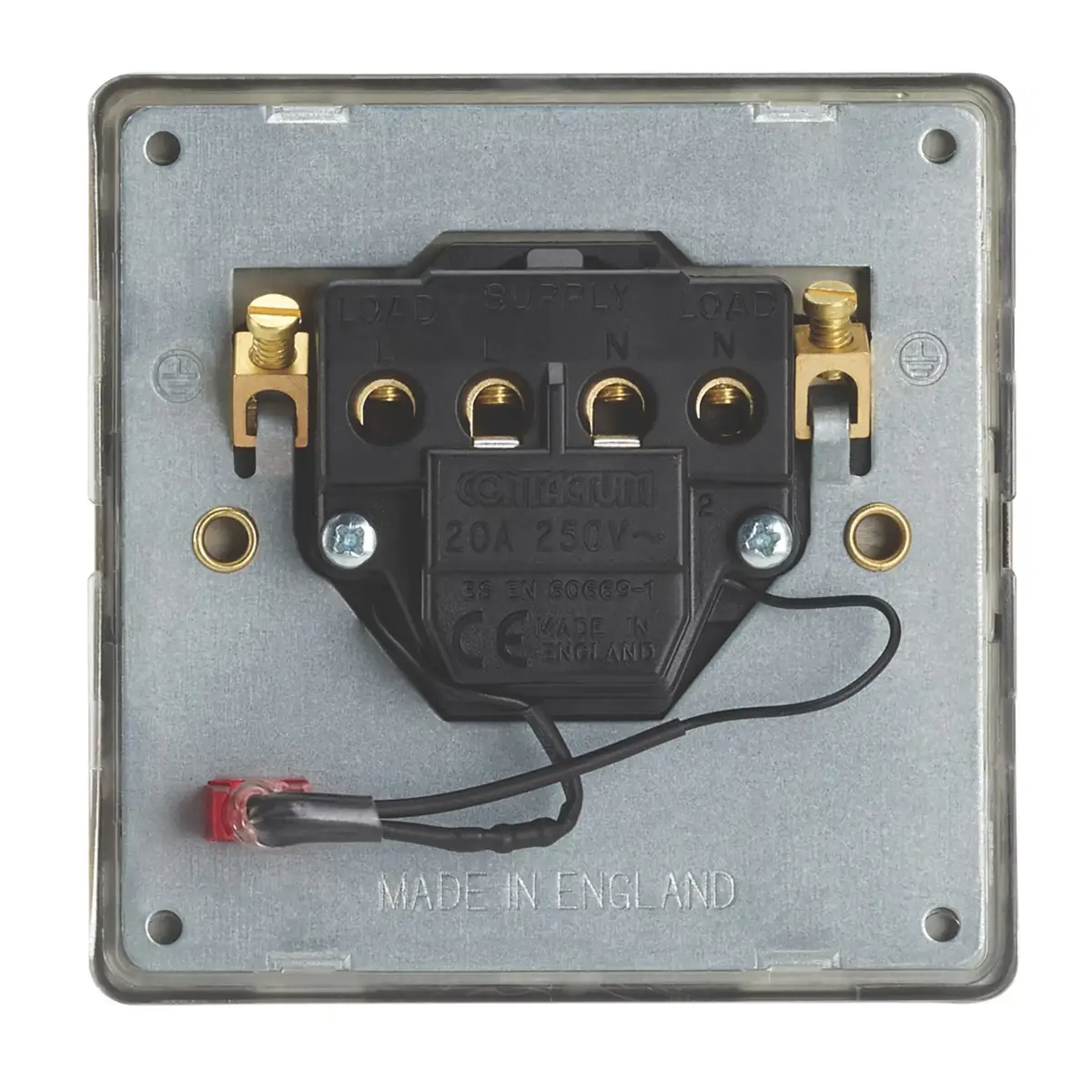1-Gang Brushed Brass 20A Double Pole Switch, LED Indicator, Black Insert, 250V - image 4 | Free standard UK delivery included | Discount Quality Products