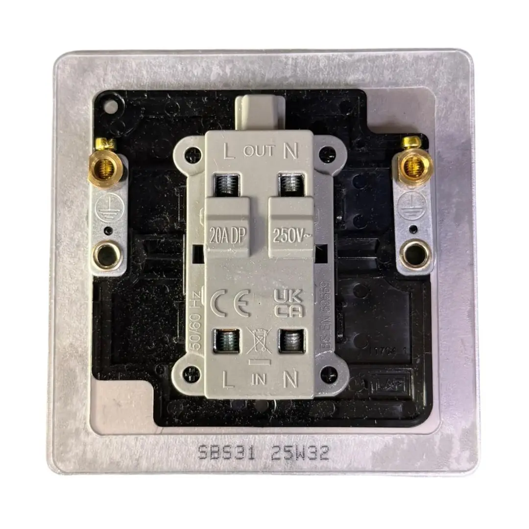 1-Gang Brushed Stainless Steel 20A Double Pole Switch, LED, 250V, Flat Profile - image 3 | Free standard UK delivery included | Discount Quality Products