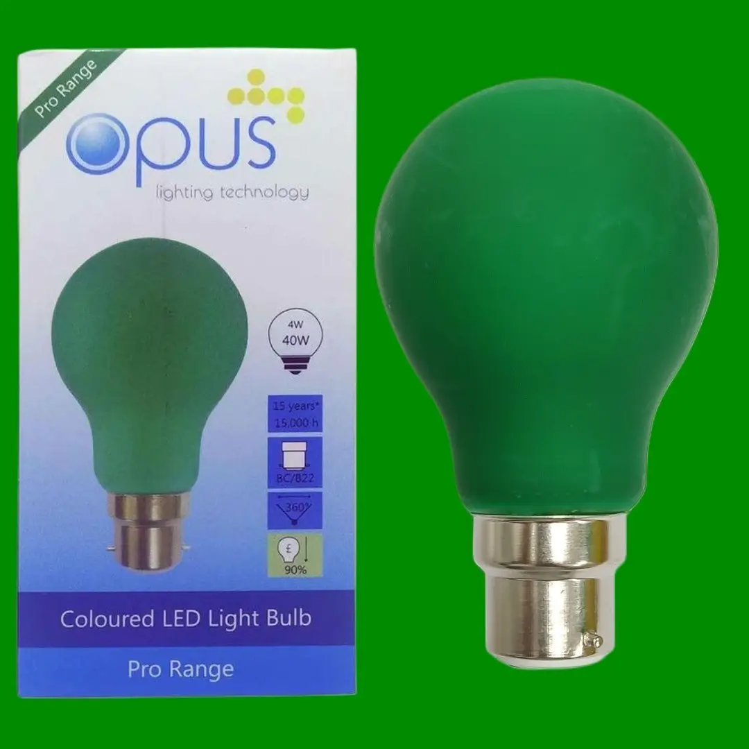 1x 4W LED Green Light Bulb GLS A60 BC B22 Bayonet Low Energy Coloured Lamp