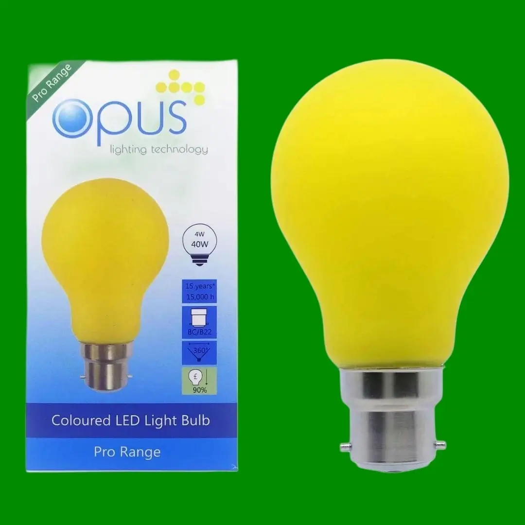 1x 4W LED Yellow Light Bulb GLS A60 BC B22 Bayonet Low Energy Coloured Lamp