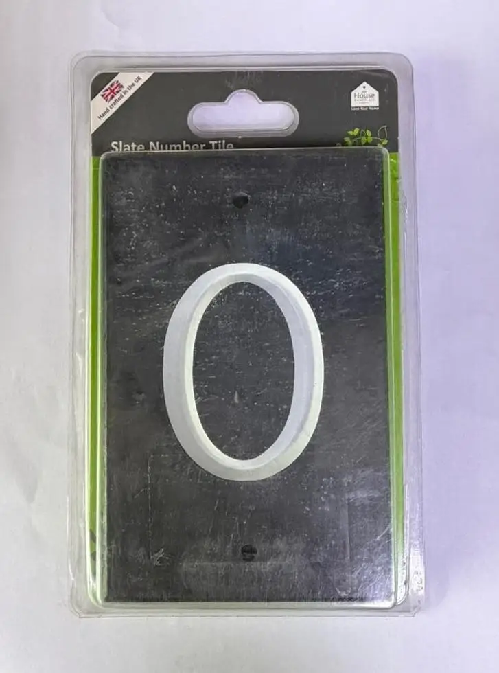 1x Slate House Number '0' Tile 14x9cm Natural Black Stone White Digit Door Sign