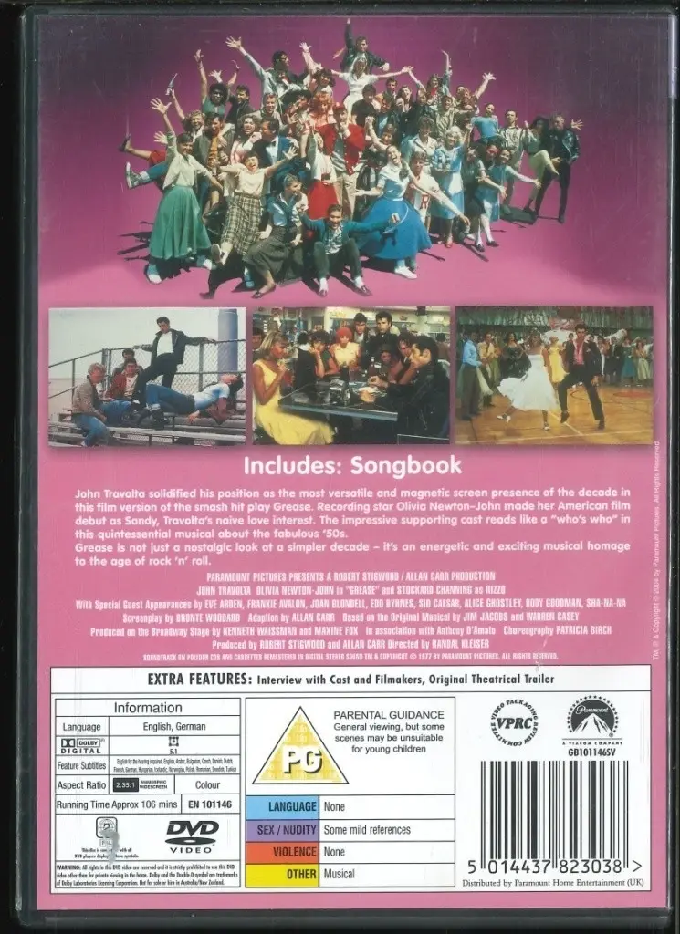 Grease (1978) Musical Romance DVD, John Travolta, Olivia Newton-John [Region 2] - image 2 | Free standard UK delivery included | Discount Quality Products