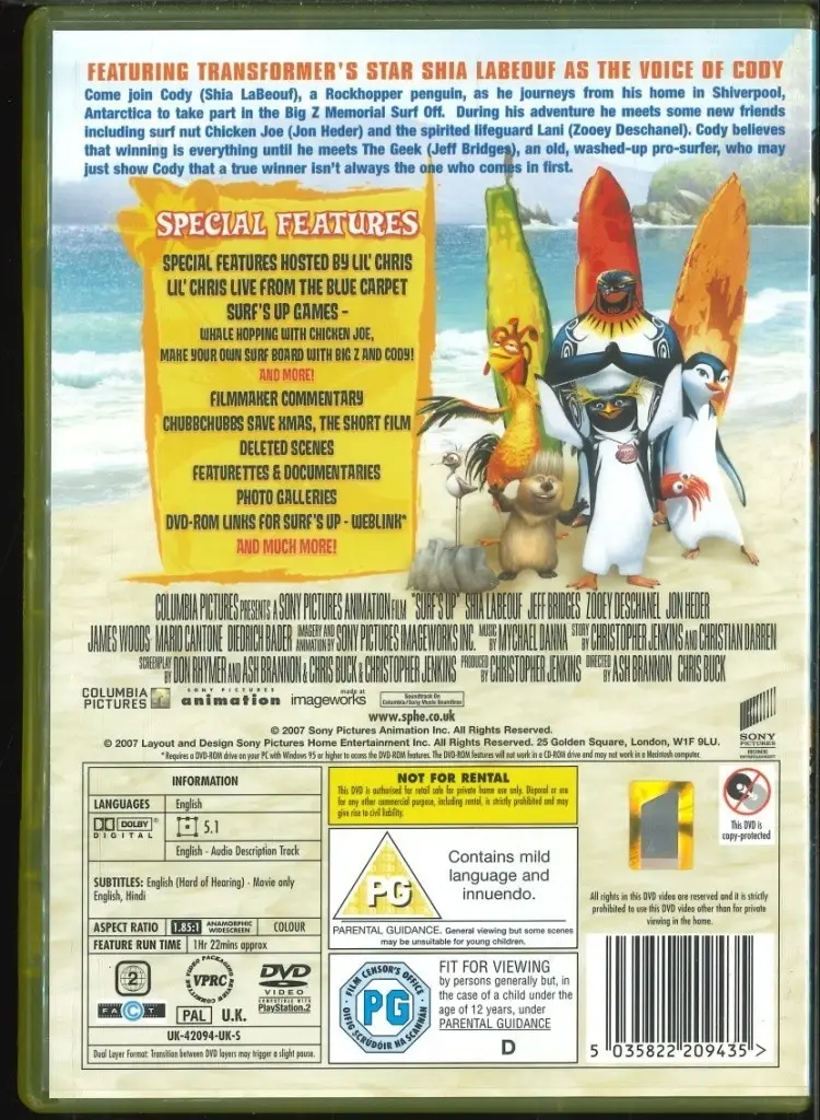 Surf's Up (2007) PAL DVD, Shia LaBeouf, Jeff Bridges, Zooey Deschanel [Region 2] - image 2 | Free standard UK delivery included | Discount Quality Products