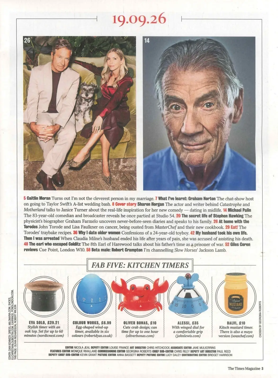 Times Magazine: Sharon Horgan, John Torode, Michael Palin, Graham Norton 19.9.26 - image 3 | Free standard UK delivery included | Discount Quality Products