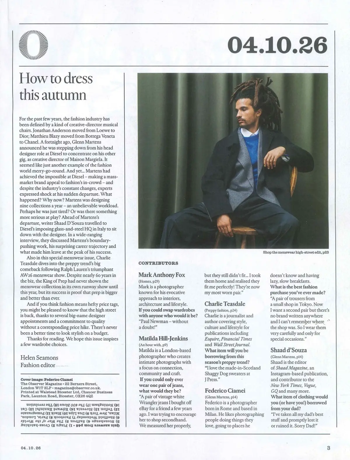 Observer Magazine Glenn Martens Diesel, Jonathan Anderson, Menswear, Art 4.10.26 - image 3 | Free standard UK delivery included | Discount Quality Products