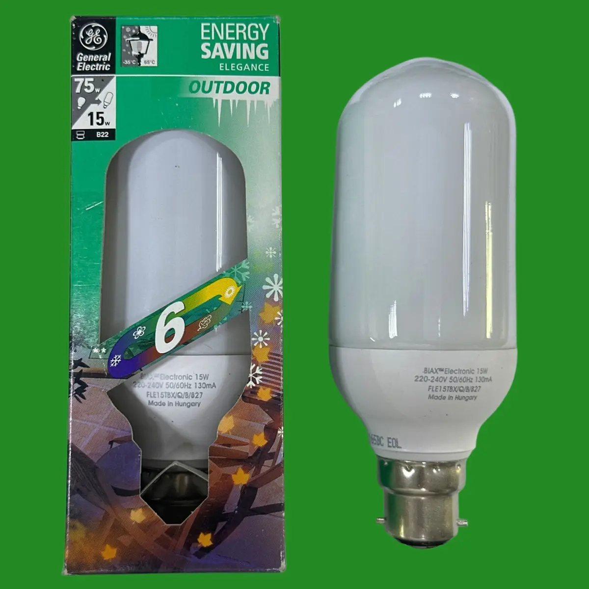 15W (=75W) GE Outdoor CFL Light Bulb Low Energy Power Saving Bayonet BC B22 Lamp