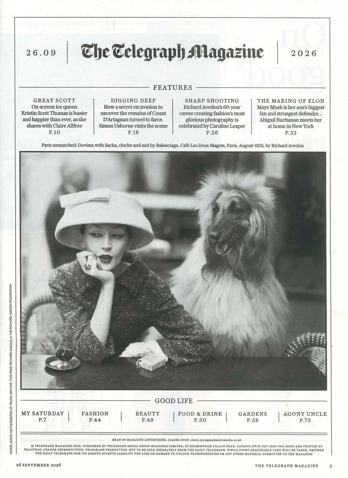 Telegraph Magazine Kristin Scott Thomas, Maye Musk, Richard Avedon, Elon 26.9.26 - image 3 | Free standard UK delivery included | Discount Quality Products