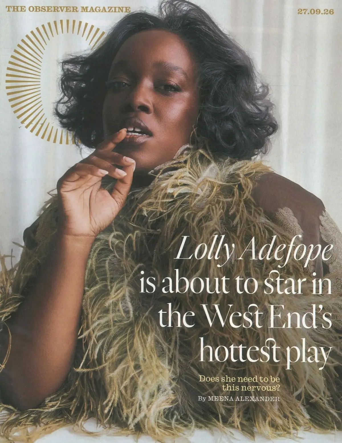 Observer Magazine: Lolly Adefope, Jesse Burgess, Nigel Slater, West End, 27.9.26