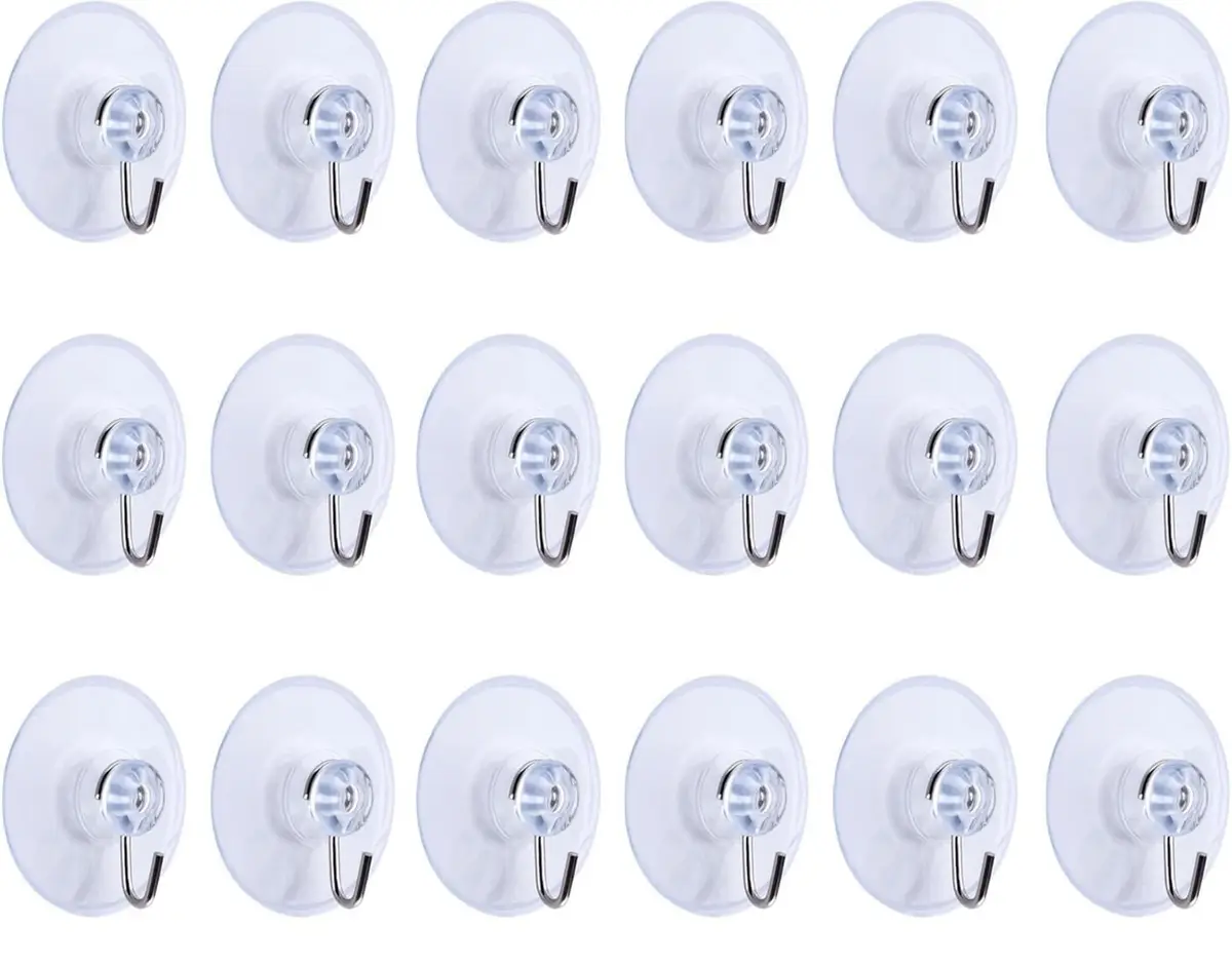 18 Pcs Clear Suction Cup Hooks for Glass, Window, Mirror, Tile, Bathroom, Shower