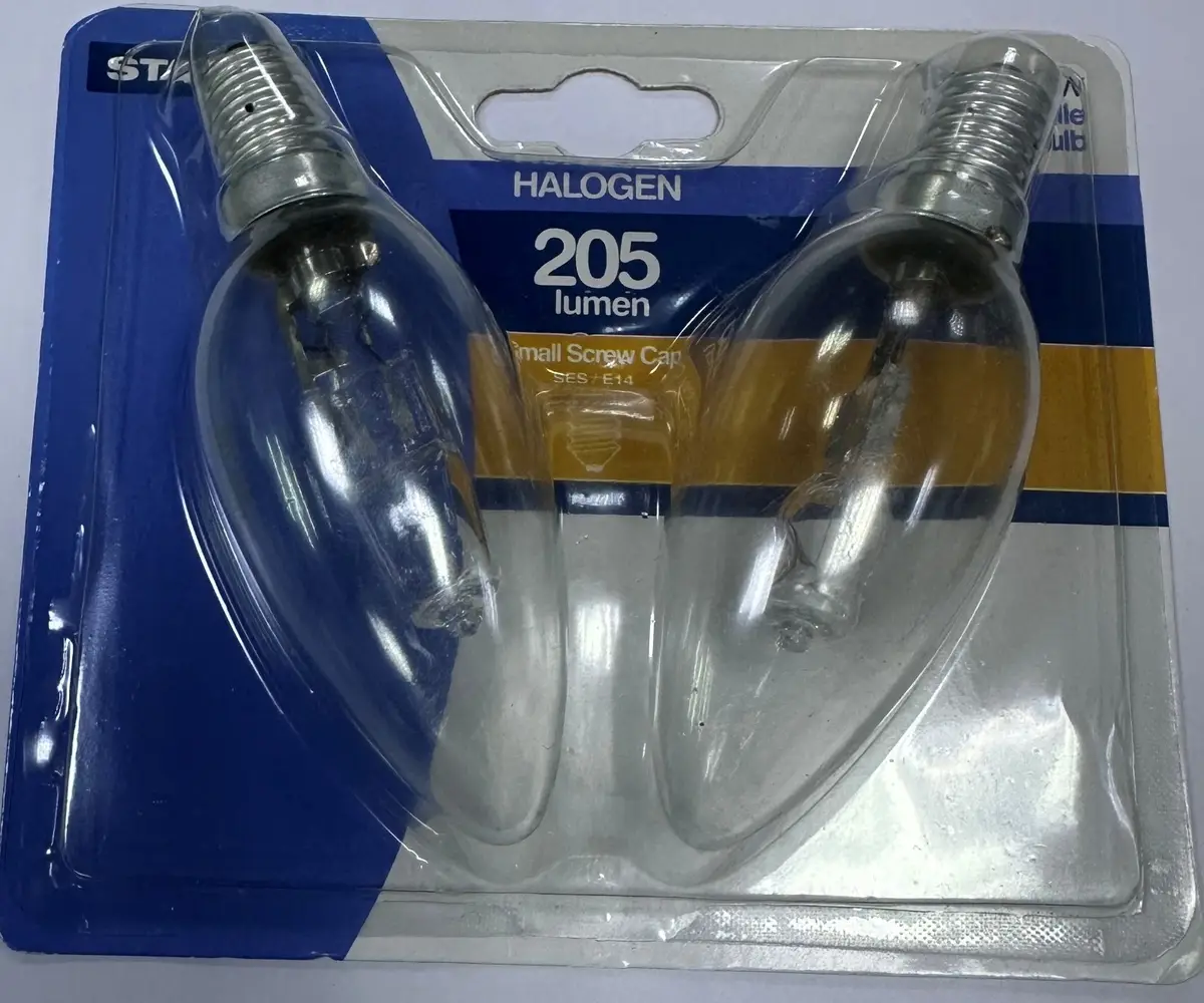 8x Staus 18W (=23W) Dimmable Halogen Clear Candle Light Bulbs, SES E14 Lamps
