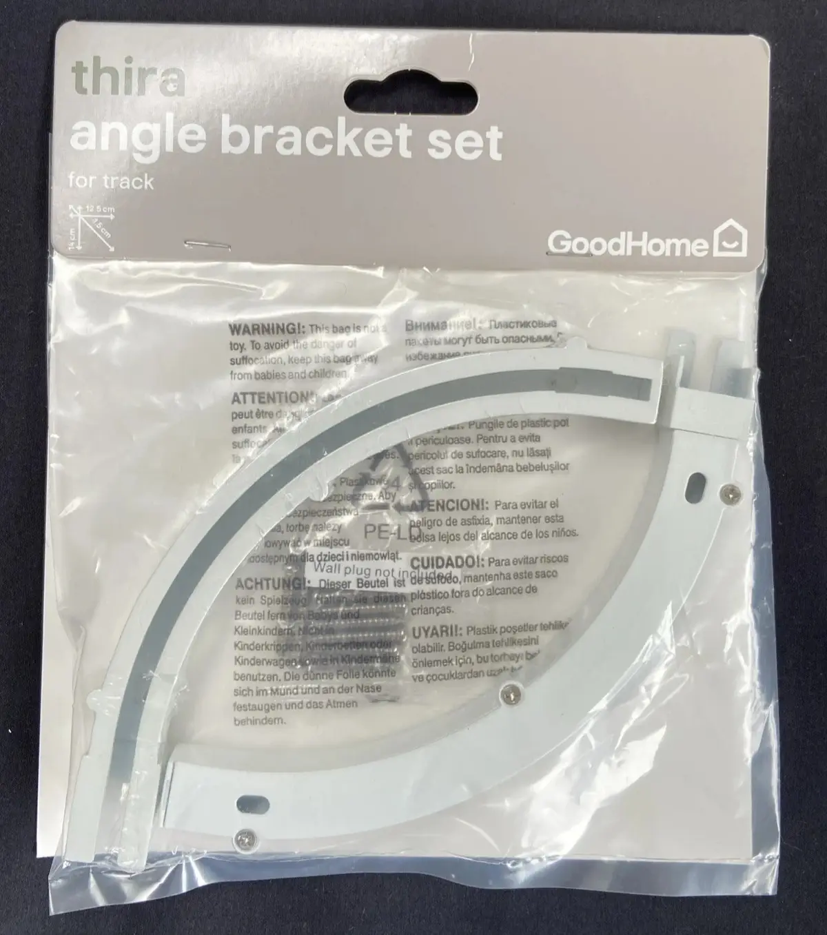 Set of 2 Thira White Metal Single Angle Curtain Track Pole Wall Ceiling Bracket