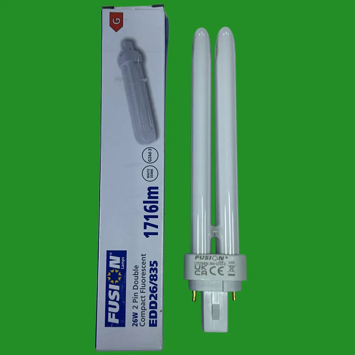 1x 26W Fusion G24d-3, 2 pin, Low Energy CFL PL Light Bulb 3500K 835 White Lamps - image 2 | Free standard UK delivery included | Discount Quality Products