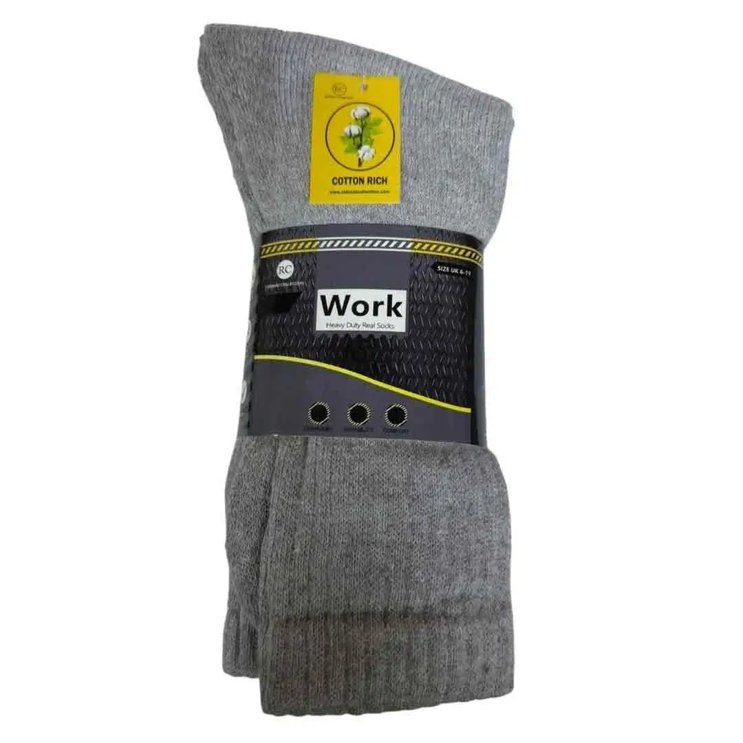 10 Pairs Men Light Grey Work Socks Cotton Rich Heavy Duty Cushioned UK Size 6-11 - image 4 | Free standard UK delivery included | Discount Quality Products
