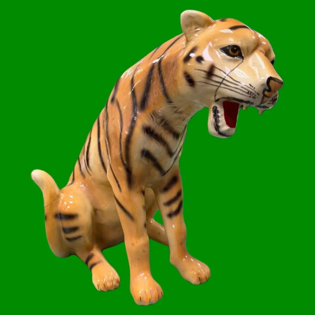 Large Ceramic Tiger Figurine 35cm Sitting Roaring Wild Animal Statue Ornament