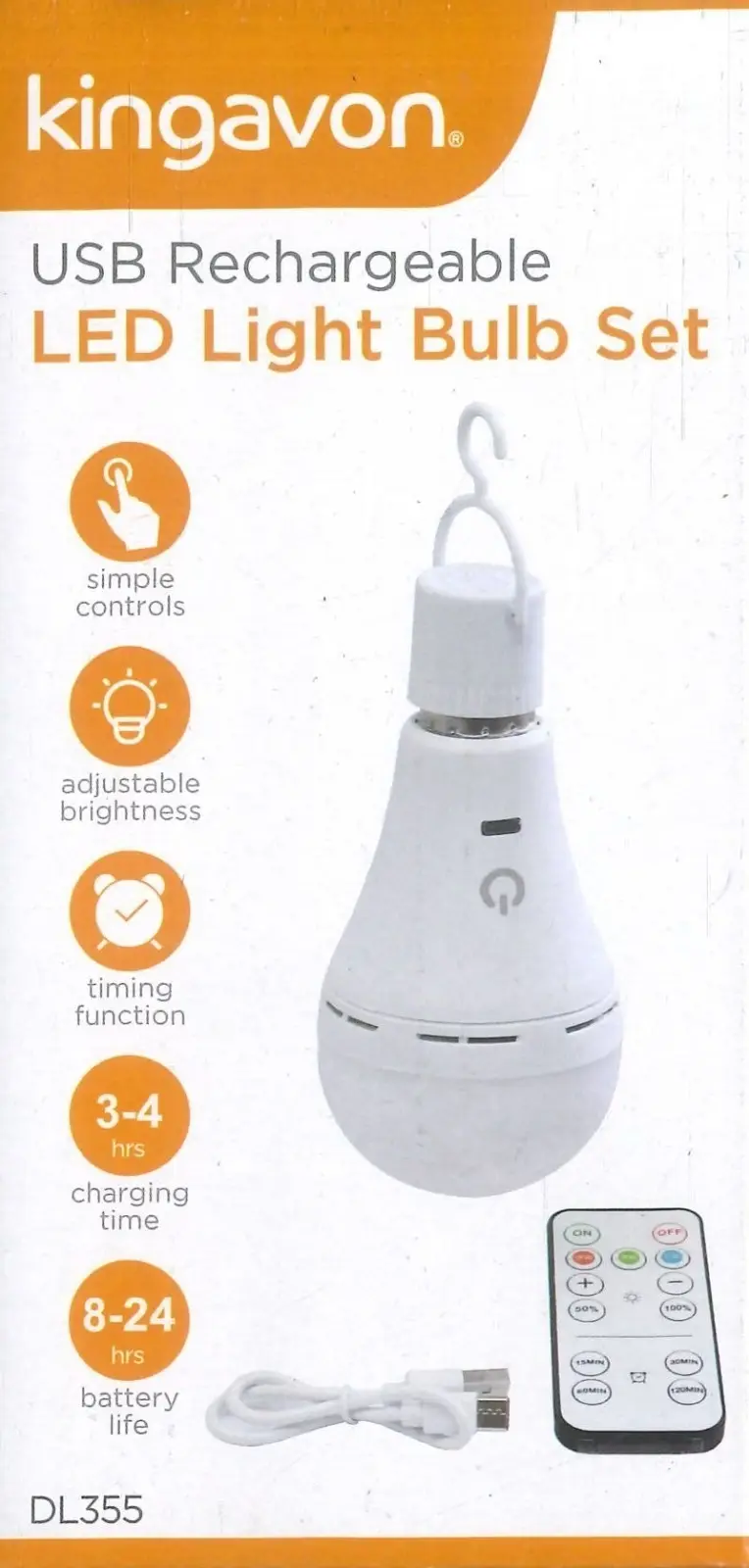 1x 3W LED E27 Light Bulb, USB-C Rechargeable, Remote Control Dimmable Timer Hook - image 2 | Free standard UK delivery included | Discount Quality Products