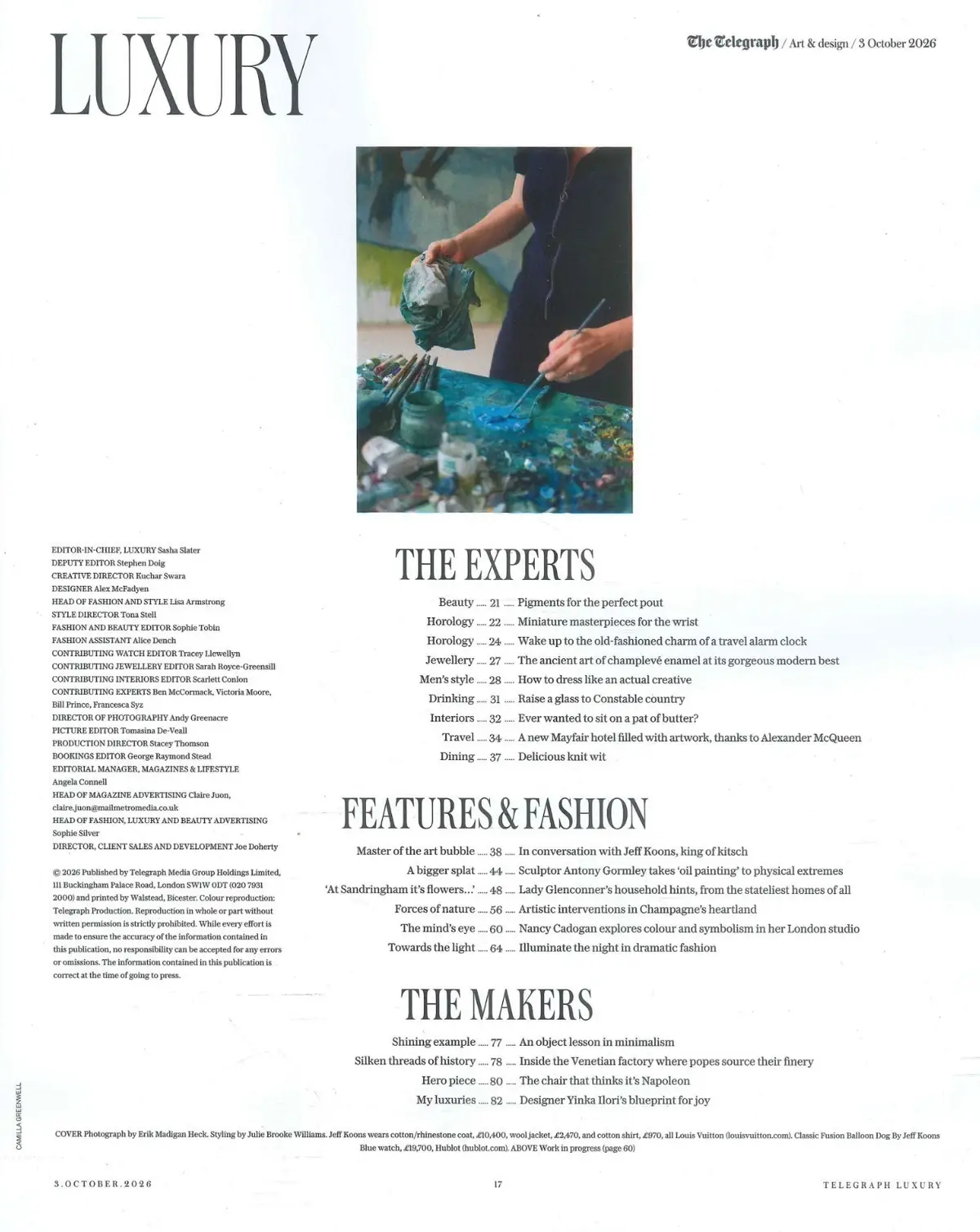 Telegraph Luxury Magazine Jeff Koons, Antony Gormley, Alexander McQueen, 3.10.26 - image 3 | Free standard UK delivery included | Discount Quality Products