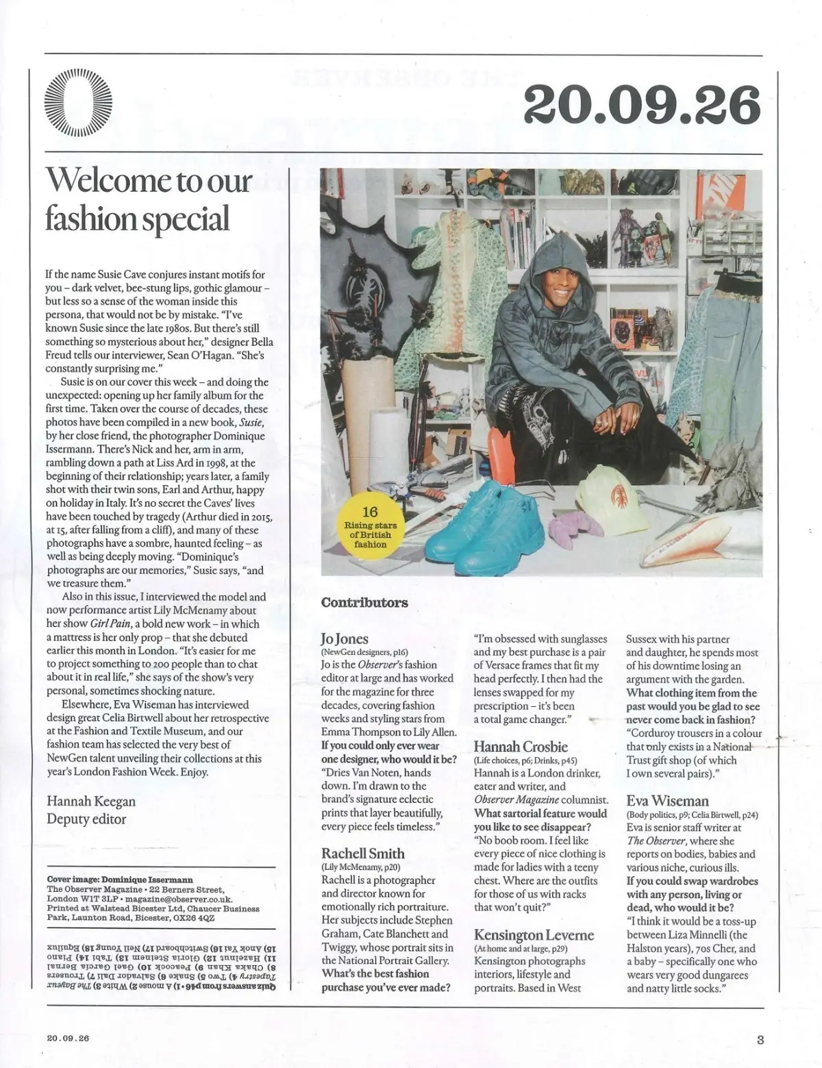 Observer Magazine Susie Cave, Nick Cave, Celia Birtwell, Fashion Special 20.9.26 - image 3 | Free standard UK delivery included | Discount Quality Products