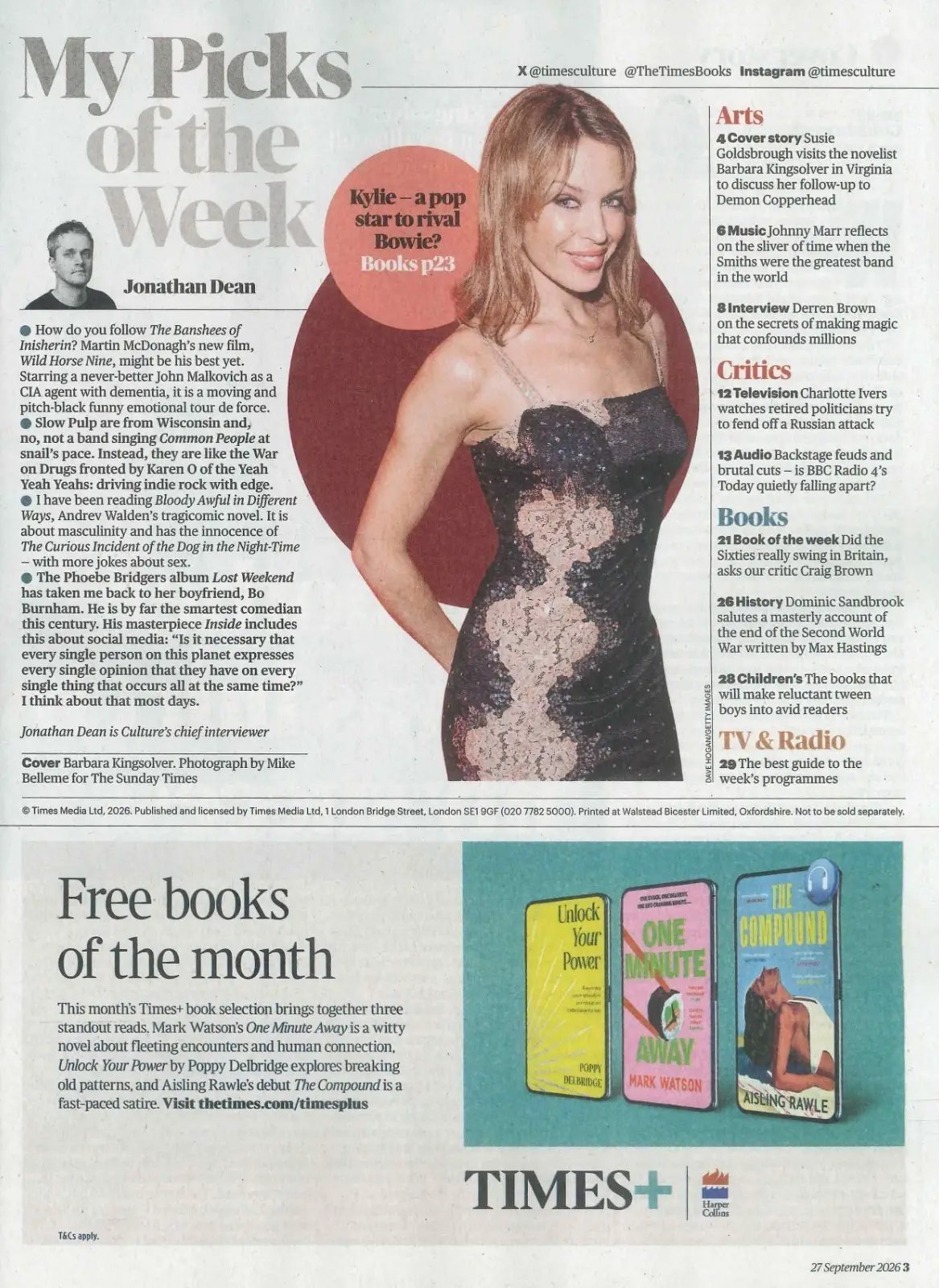 Sunday Times Culture Magazine: Barbara Kingsolver, Kylie Minogue, Bowie, 27.9.26 - image 3 | Free standard UK delivery included | Discount Quality Products