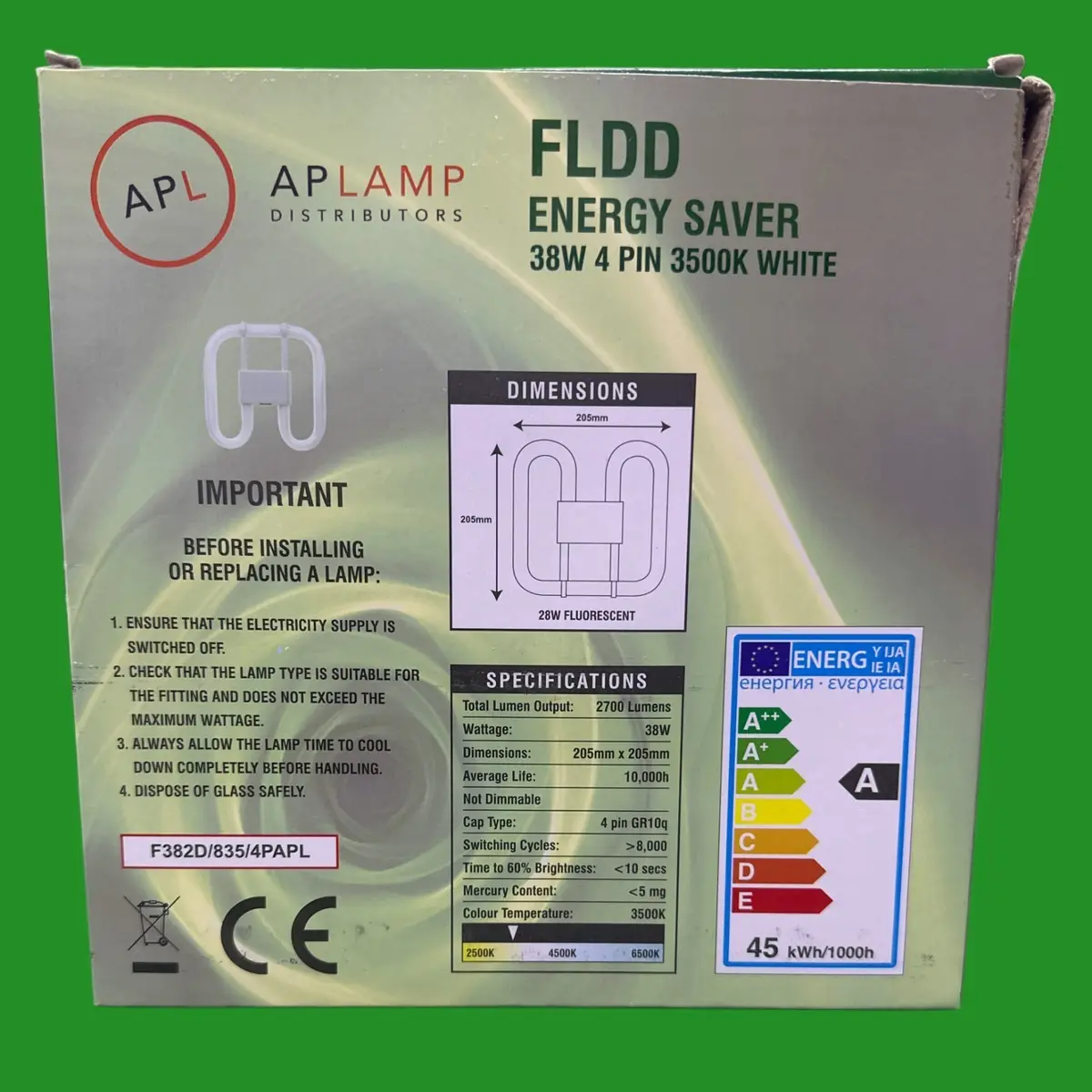 1x 38W APL GR10Q 4 Pin CFL 2D Square Tube Light Bulb Double D Lamp 3500K White - image 3 | Free standard UK delivery included | Discount Quality Products
