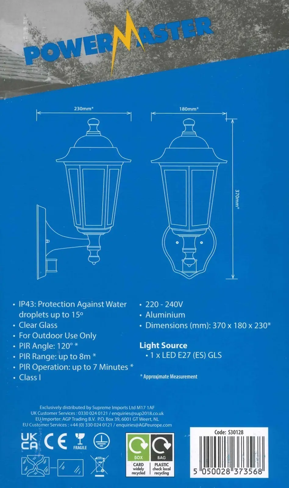1x 6 Sided PIR Outdoor Wall Lantern Black IP43 E27 Security Light, Bulb Included - image 3 | Free standard UK delivery included | Discount Quality Products
