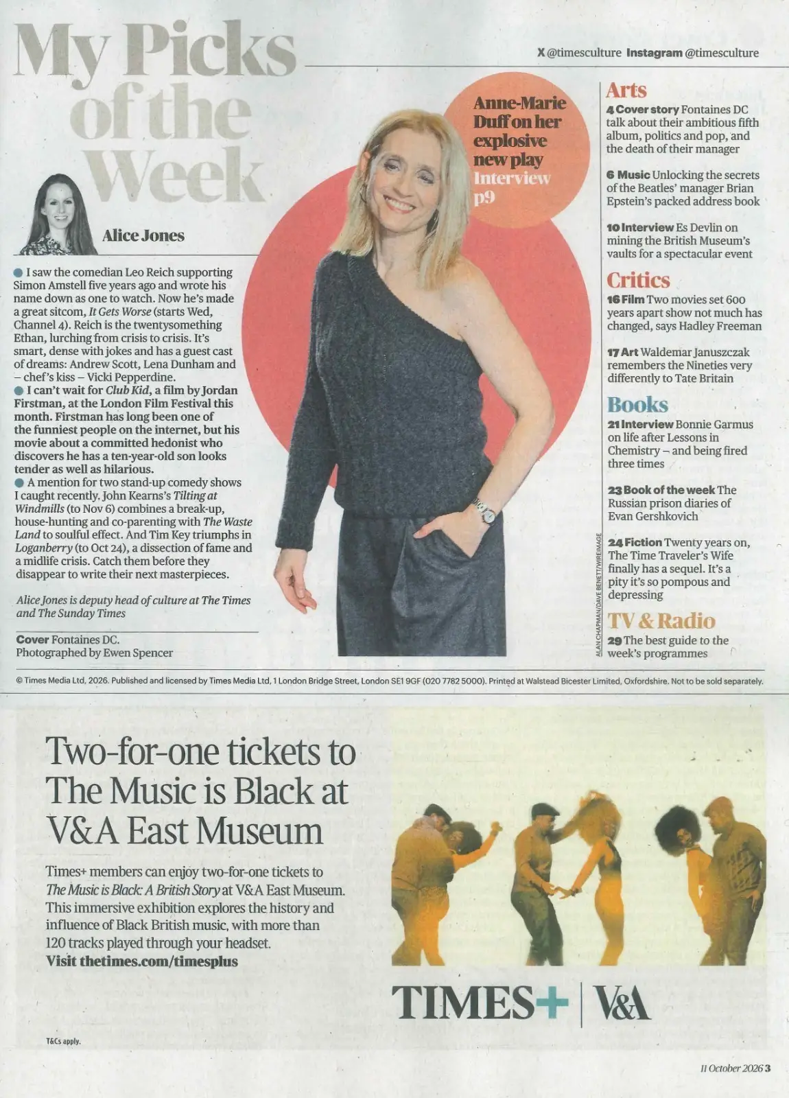 Sunday Times Culture Magazine: Fontaines D.C., Anne-Marie Duff, Arts, 11.10.26 - image 3 | Free standard UK delivery included | Discount Quality Products